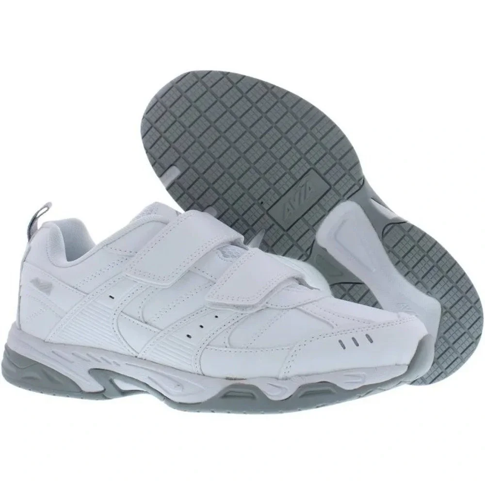 NIB AVIA Mens White Leather Hook and Loop Slip Resistant Work Shoes Sz 9.5